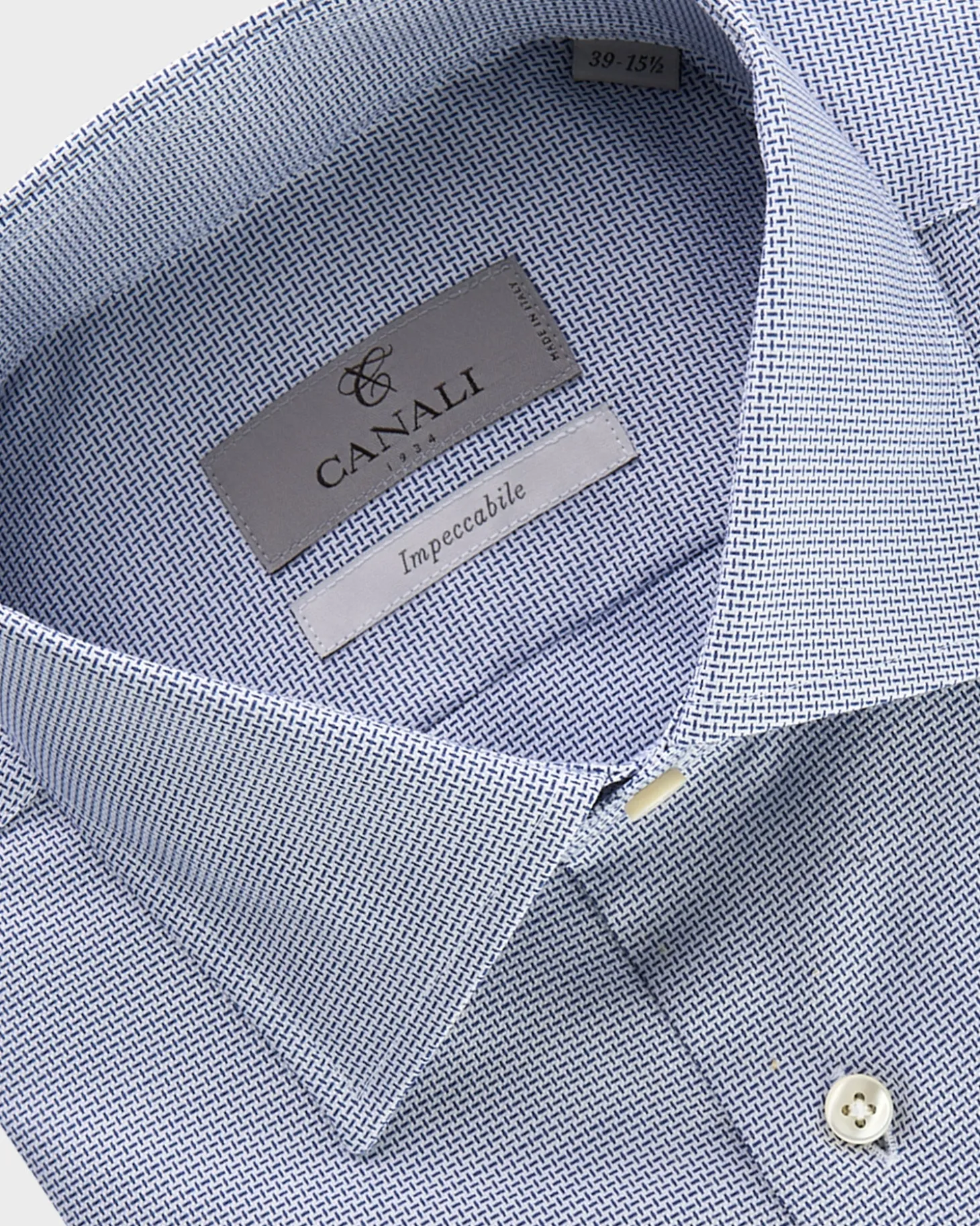 Blue And White Micro Pattern Impeccabile Cotton Shirt