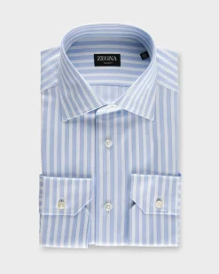Blue And White Solid Stripe Trofeo Cotton Twill Shirt
