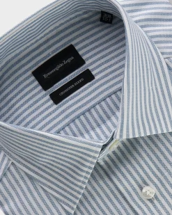 Blue And White Stripe Crossover Blend Shirt
