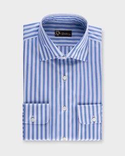 Blue And White Stripe Tailored Fit Cotton Shirt