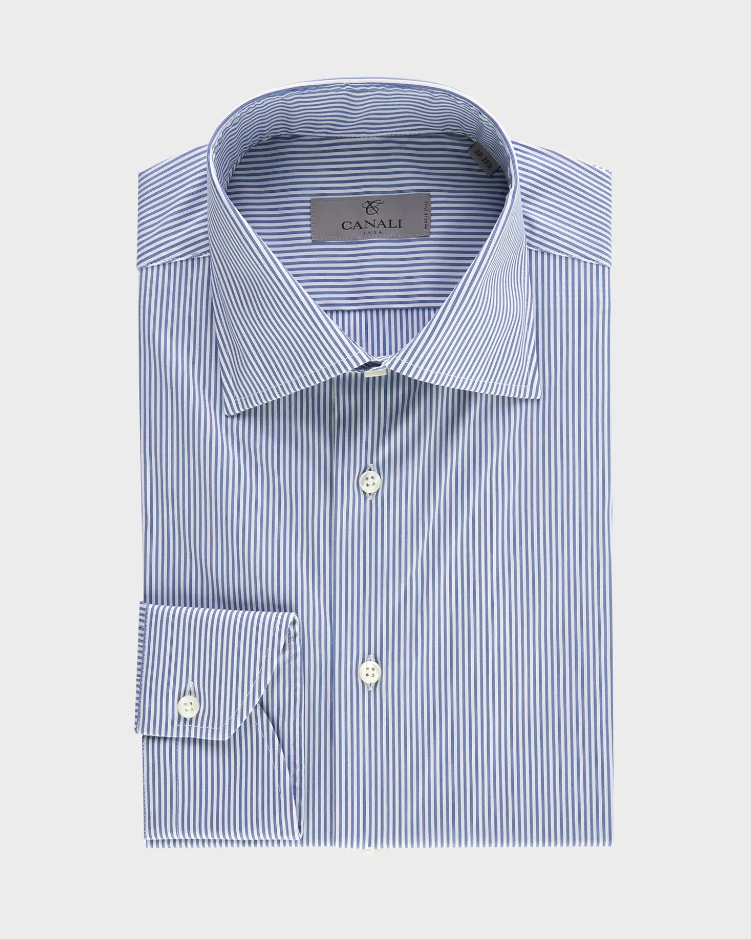 Blue And White Vertical Pinstripe Cotton Stretch Shirt
