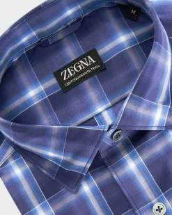 Blue Check Centoquatra Twill Cotton Shirt