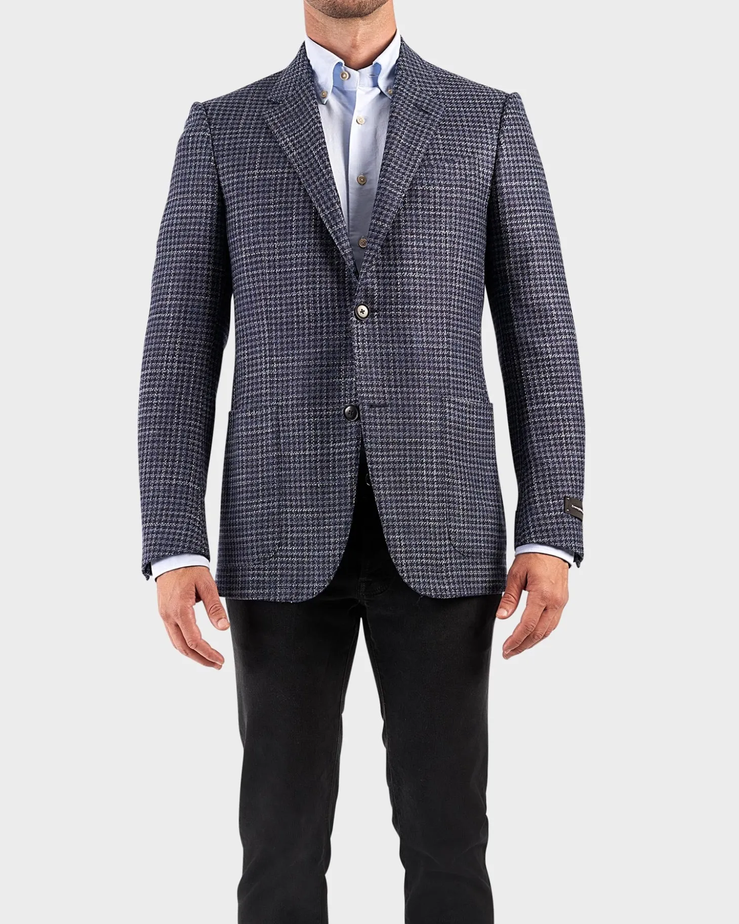 Blue Check Wool Silk Sports Jacket