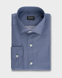 Blue Circular Pattern Centoquatra Twill Shirt