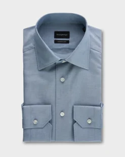 Blue Crossover Blend Cotton Linen Silk Shirt