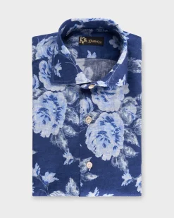 Blue Floral Linen Shirt
