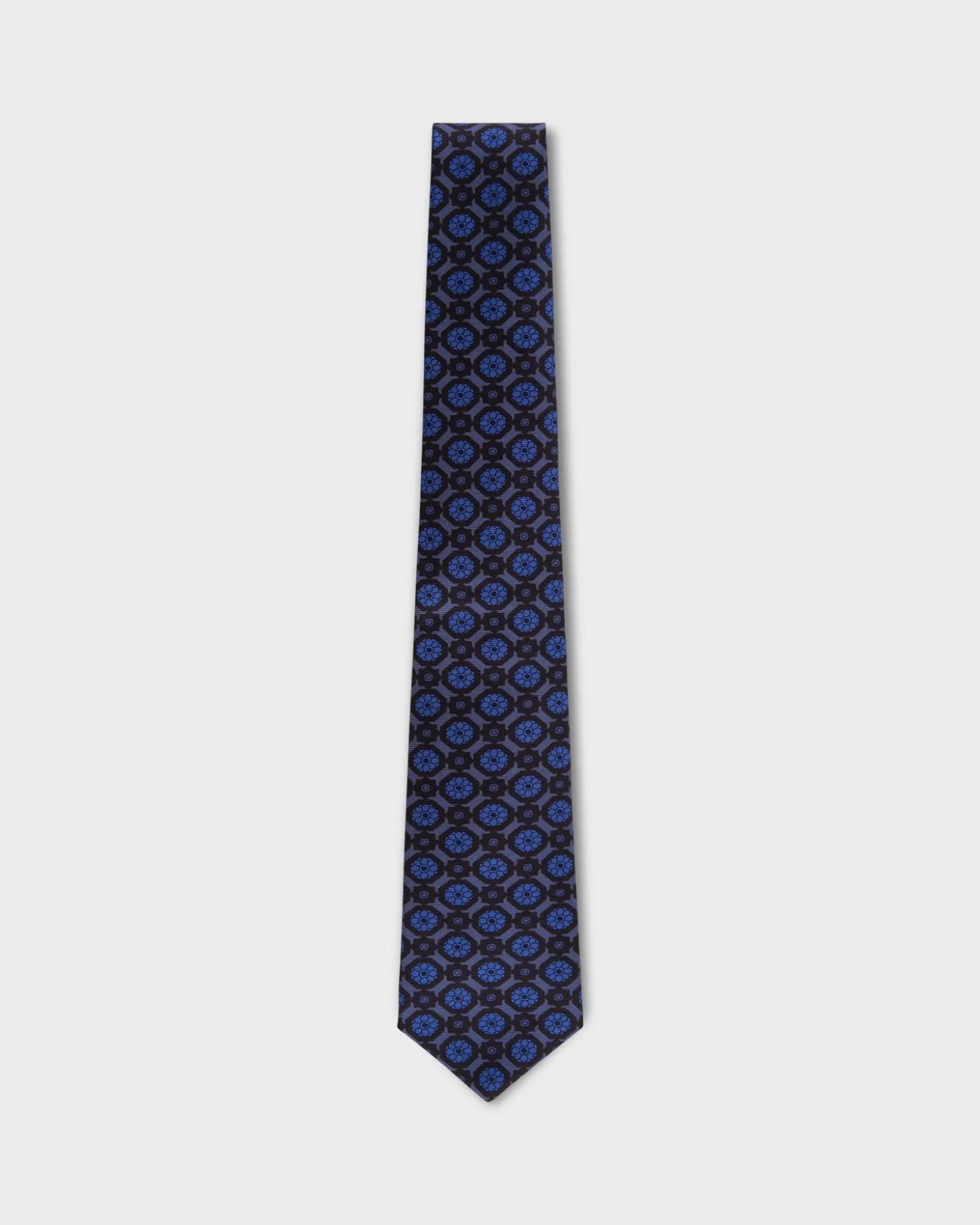Blue Geometric Floral Pattern Tie