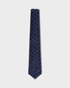 Blue Geometric Floral Pattern Tie