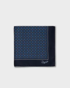 Blue Geometric Flowers Pocket Square