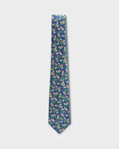 Blue Green And Yellow Floral Silk Tie
