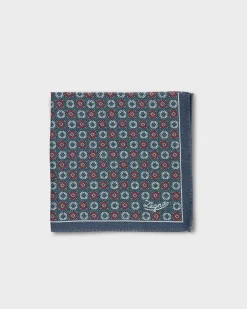 Blue Green With Red Pocket Square