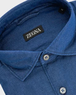 Blue Indigo Dyed Cotton Denim Shirt