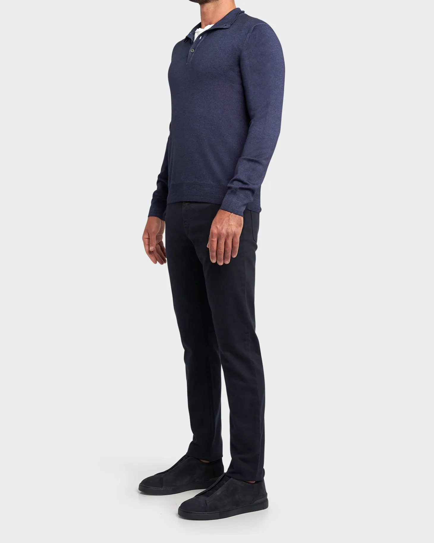 Blue Merino Wool Button Down Knit