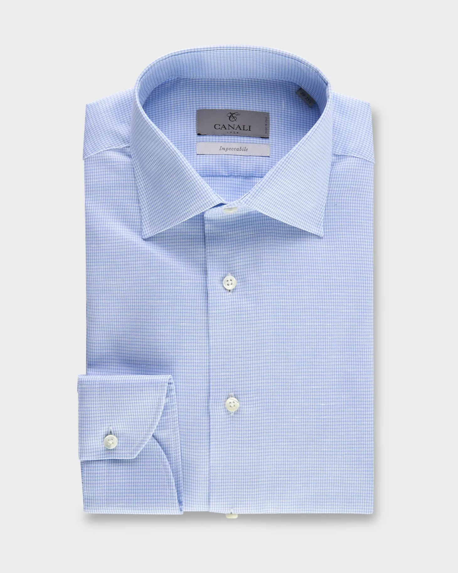 Blue Micro Houndstooth Cotton Linen Shirt