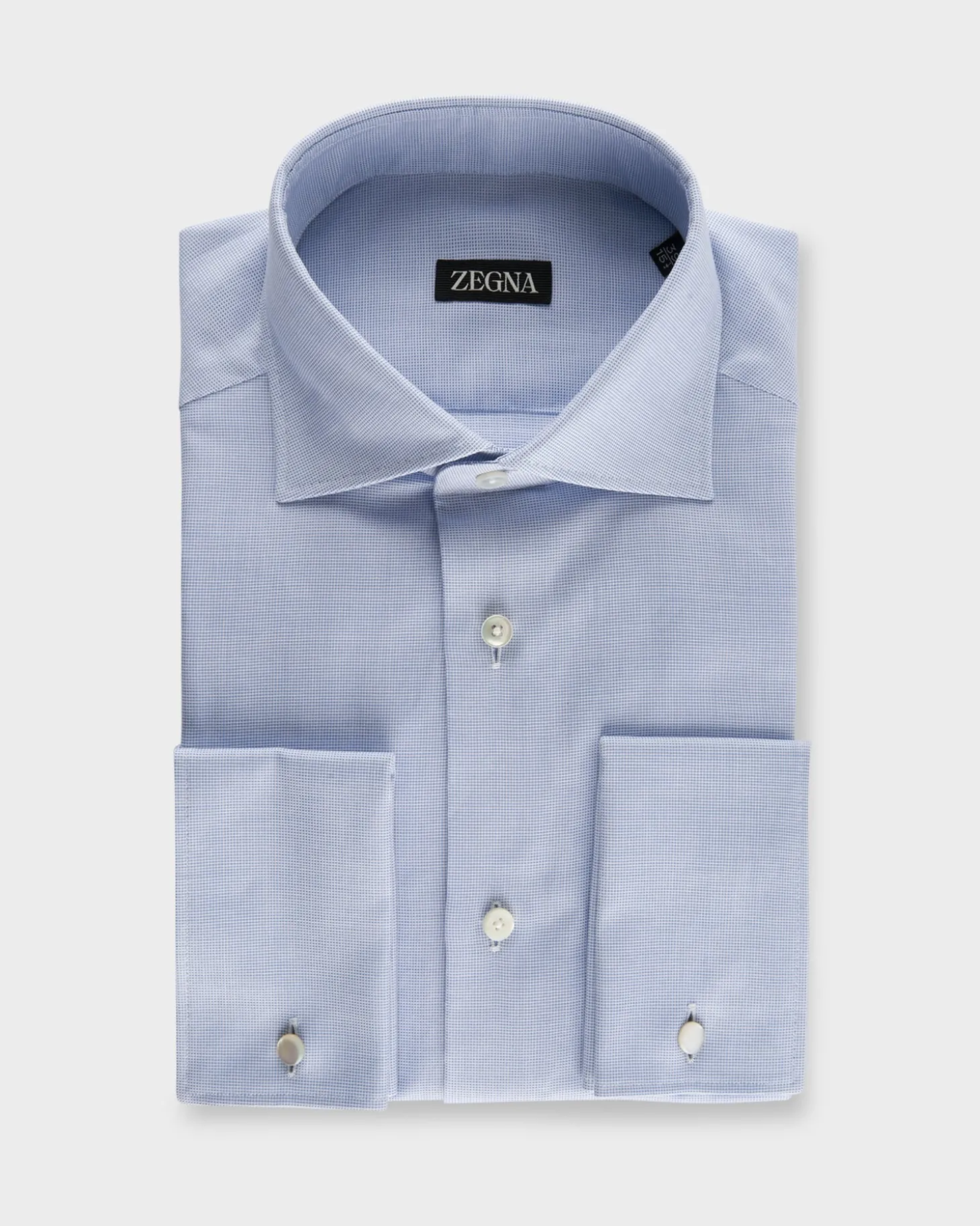 Blue Micro Weave French Cuff Cotton Shirt