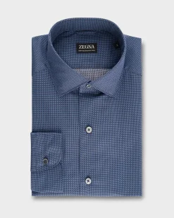 Blue Micropattern Centoquatra Twill Shirt
