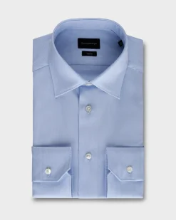 Blue Microstructured Trofeo Cotton Shirt