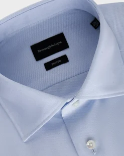 Blue Microstructured Trofeo Cotton Shirt