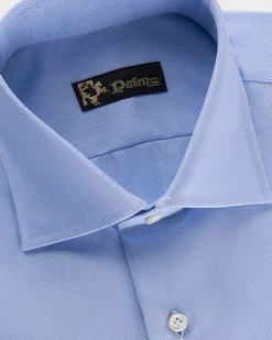 Blue Microtexture Tailored Cotton Shirt