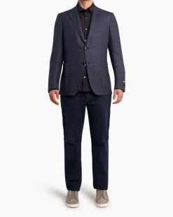Blue Plaid Silk Wool Sports Jacket