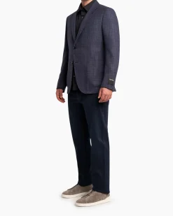 Blue Plaid Silk Wool Sports Jacket