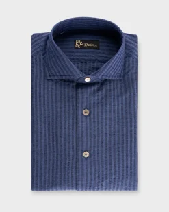 Blue Self Stripe Cotton Linen Shirt