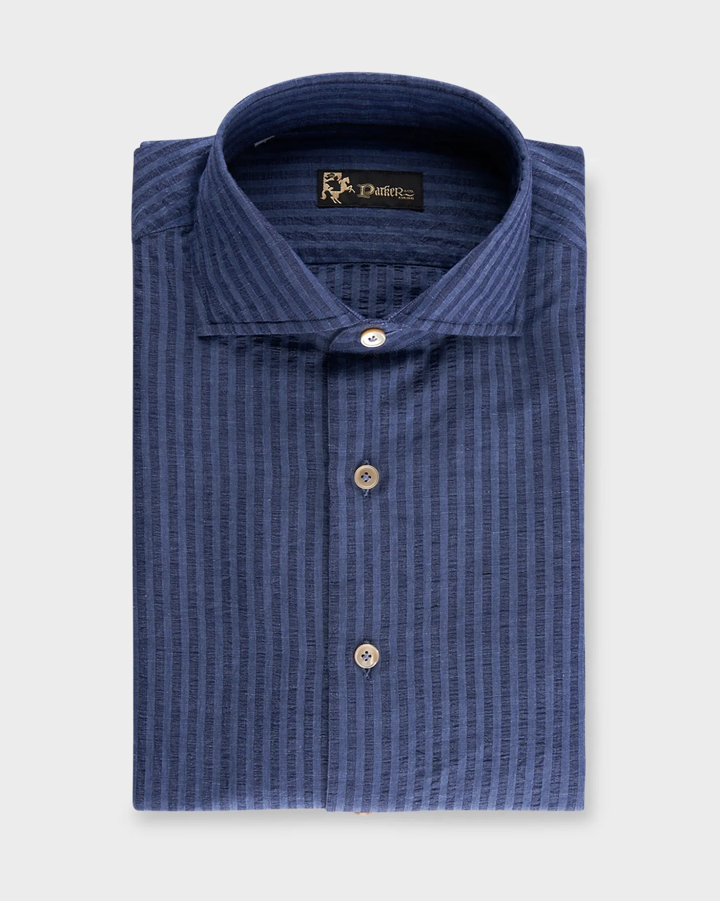Blue Self Stripe Cotton Linen Shirt