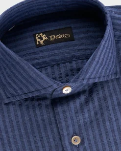 Blue Self Stripe Cotton Linen Shirt