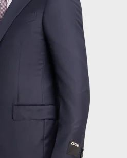 Blue Self Stripe Herringbone Trofeo Wool Suit