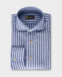Blue Striped Cotton Linen Shirt