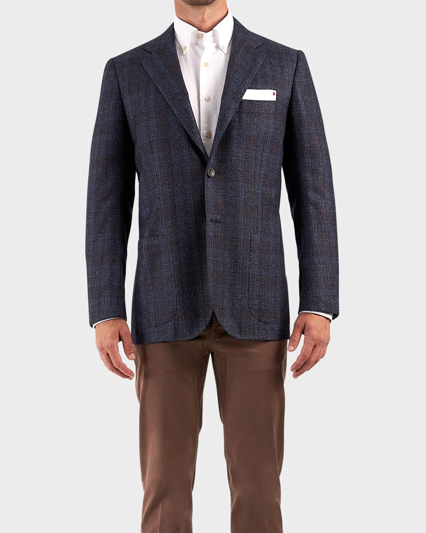 Blue With Burgundy Check Cashmere Silk Blend Sports Jacket