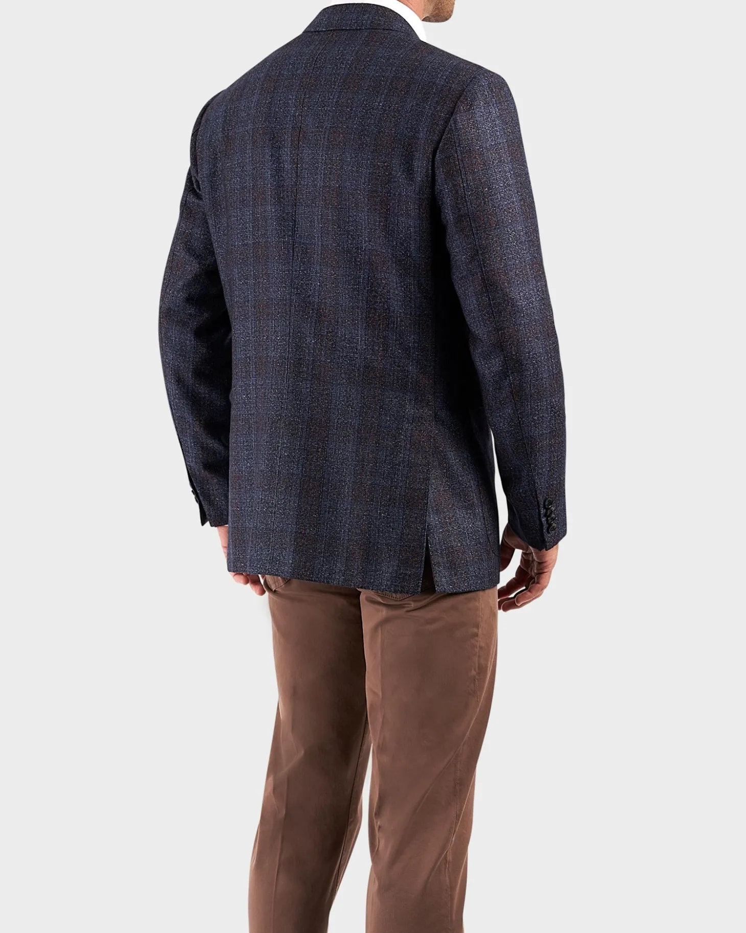 Blue With Burgundy Check Cashmere Silk Blend Sports Jacket