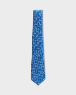 Blue With Mini White Floral Silk Tie