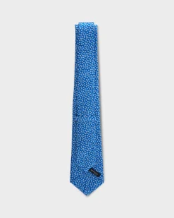 Blue With Mini White Floral Silk Tie