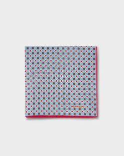Blue With Raspberry Brown And Orange Pattern Silk Pocket Square