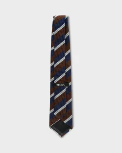 Brown And Navy Diagonal Pattern Silk Tie