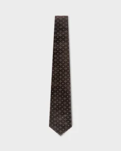 Brown And White Geo Floral Pattern Silk Tie