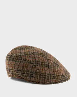 Brown Check Tweed Wool Cap