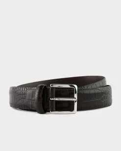Brown Gloss Croc Effect Leather Belt