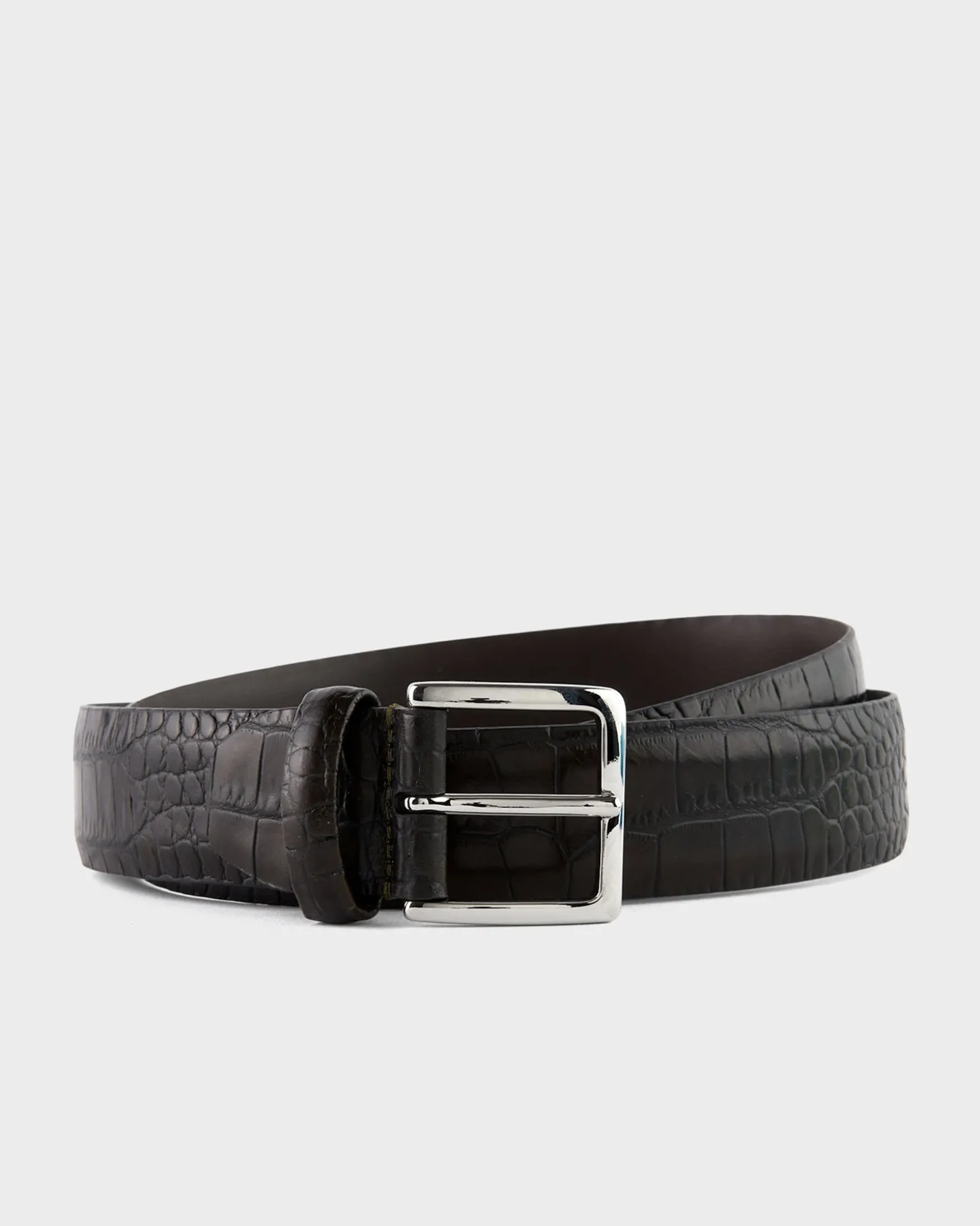Brown Gloss Croc Effect Leather Belt