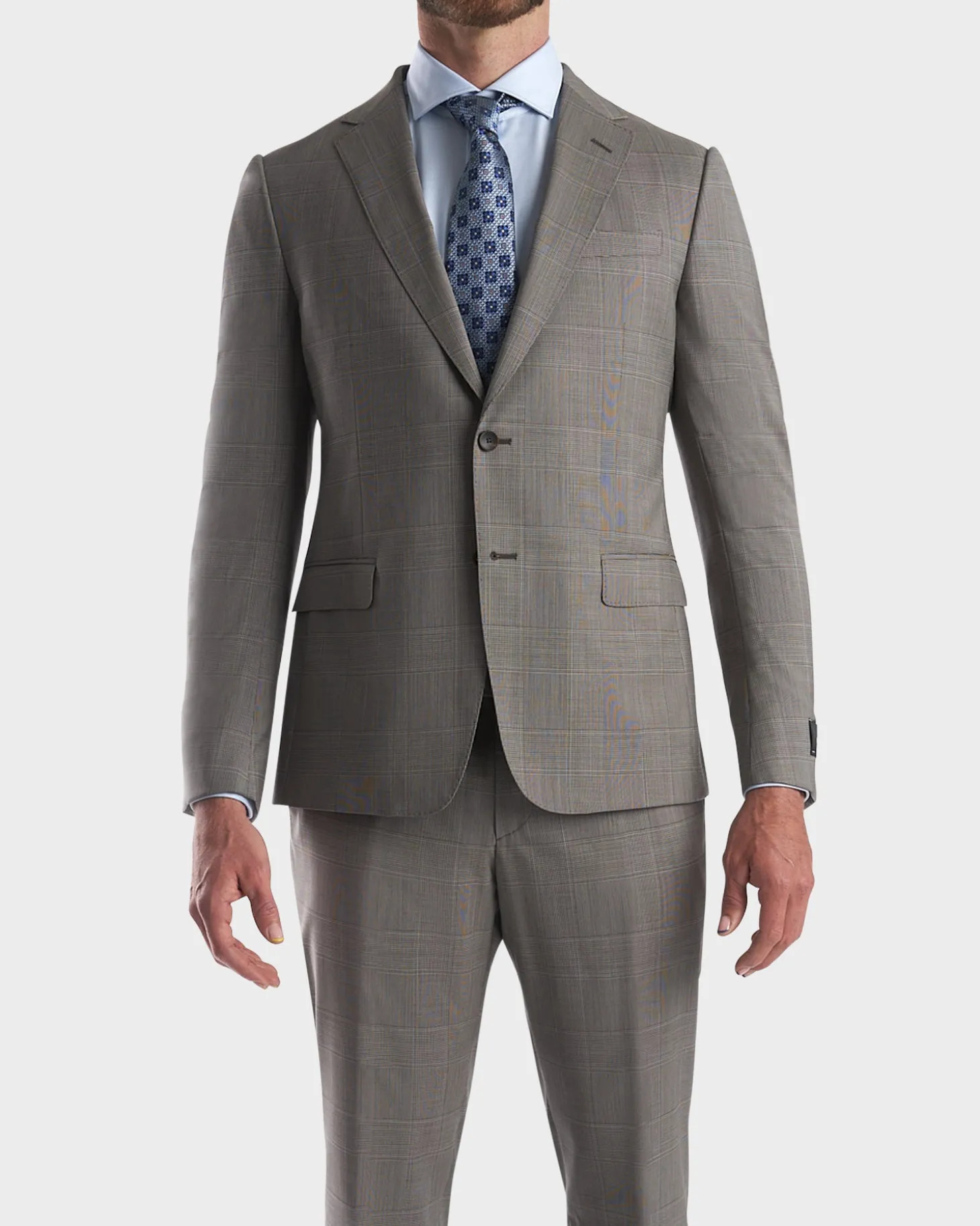 Brown Prince Of Wales Check Wool Suit