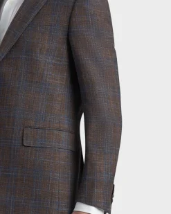 Brown With Blue Check Wool Silk Sports Jacket