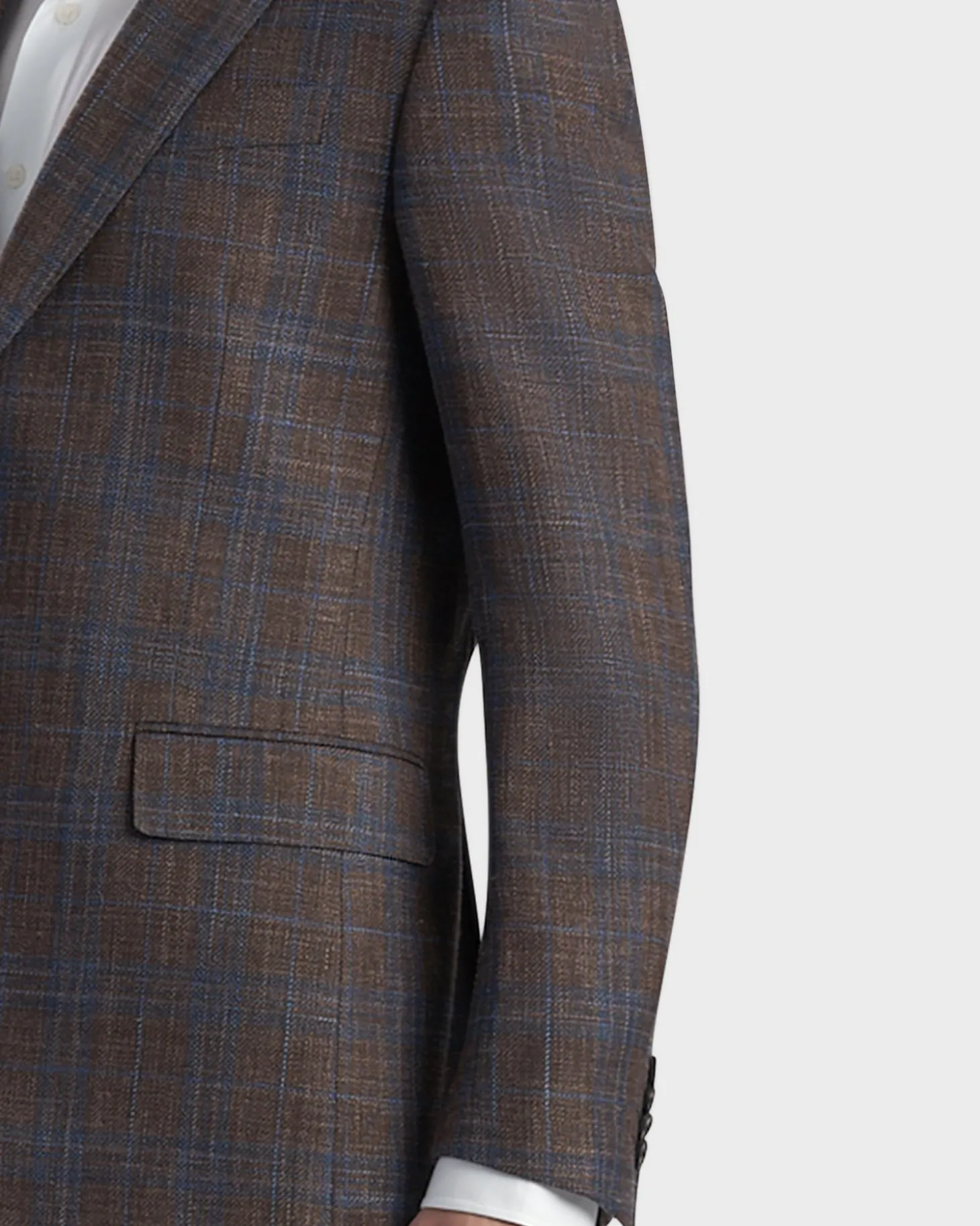 Brown With Blue Check Wool Silk Sports Jacket