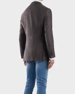 Brown With Blue Check Wool Silk Sports Jacket