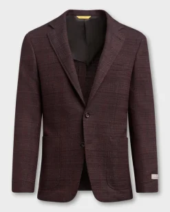 Burgundy And Grey Wool Cashmere Stretch Kei Jacket