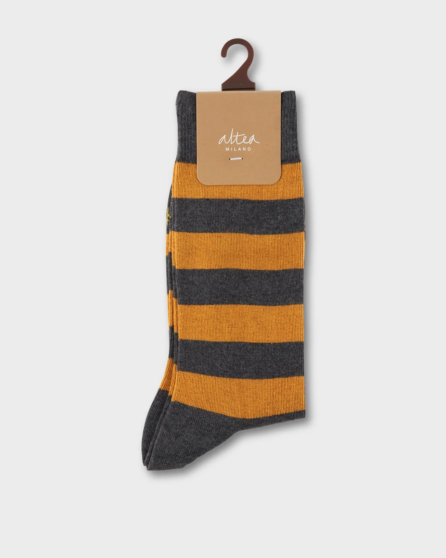 Butterscotch And Grey Thick Stripe Socks