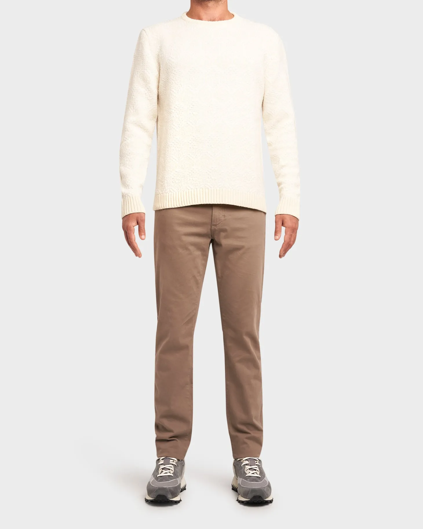Cream Wool Blend Patterned Knit Sweater