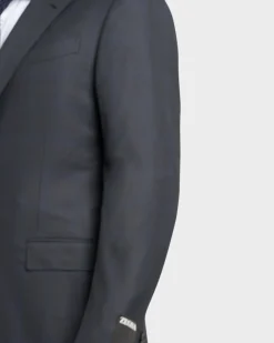 Dark Blue And Gunmetal Windowpane 15Milmil15 Wool Suit