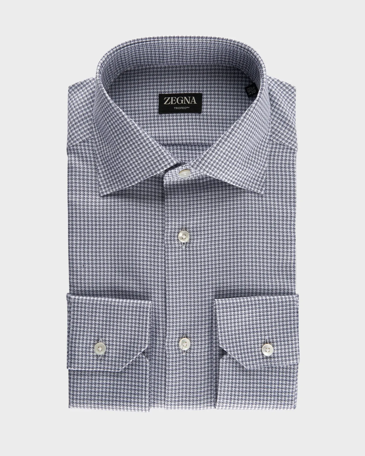 Dark Blue And White Micro Houndstooth Trofeo Cotton Shirt