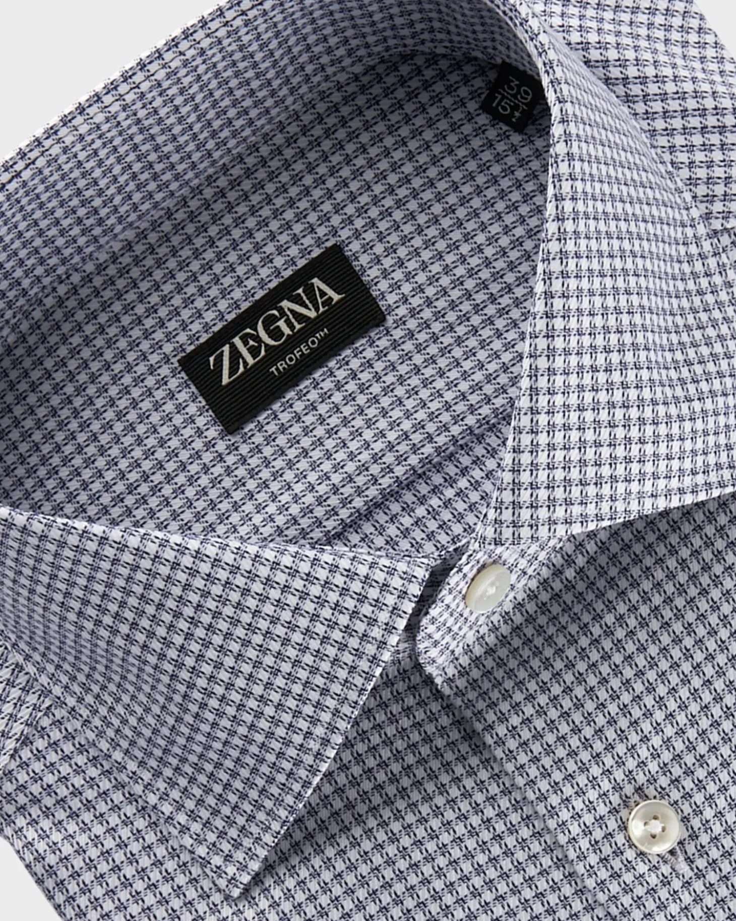 Dark Blue And White Micro Houndstooth Trofeo Cotton Shirt